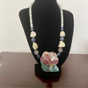 Necklace with Iridescent Pendant and Beads 18-inch